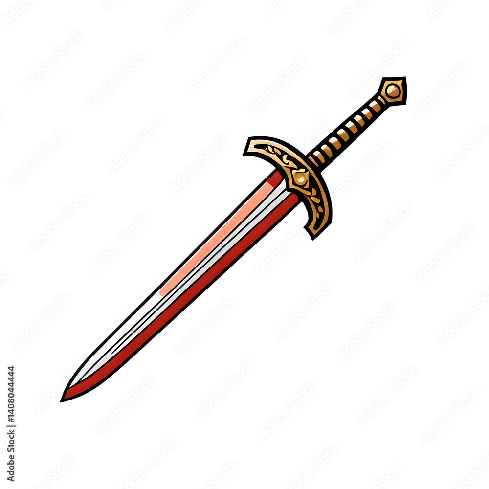 Poster modern design icon of a medieval sword symbolizing historical warfare isolated on a empty plain back