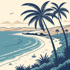 Obraz premium Beach Background Vector for Social Media Templates – Tropical Summer Design Layout