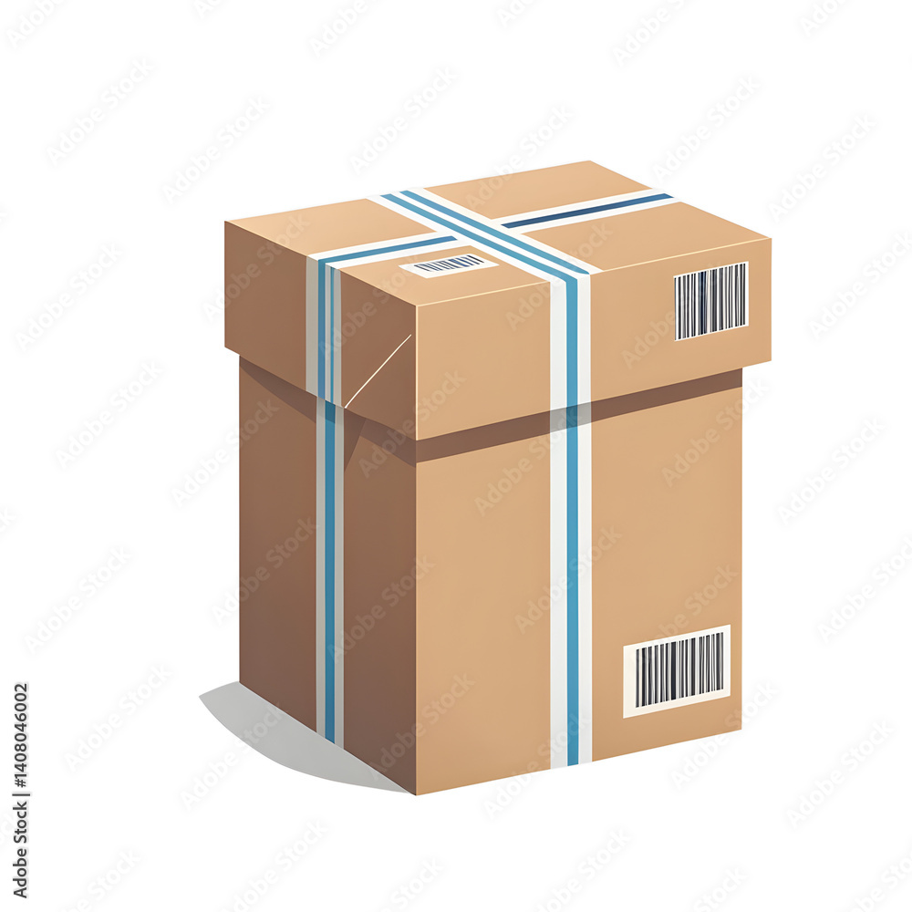 Poster modern design icon of a package with a barcode symbolising logistics and delivery, isolated on a emp