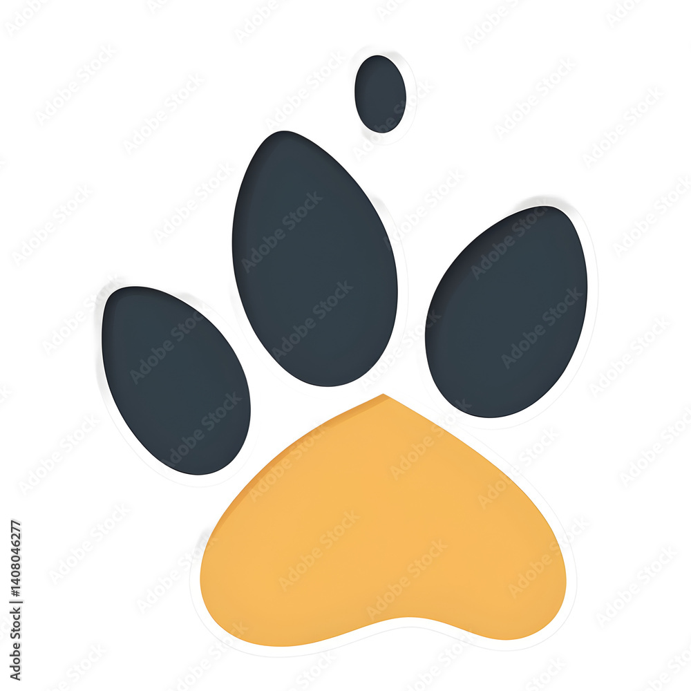 Poster Modern design icon of a paw print symbolising pets, isolated on a empty plain background