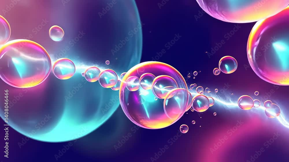 Poster dynamic 3d rendering illustration of sphere glass with rainbow colorful reflections composition.