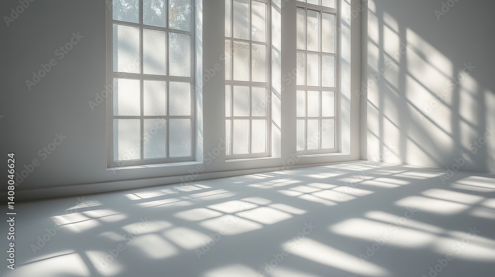 Poster realistic,minimalist blurred natural light windows shadow overlay on wall paper texture abstract bac