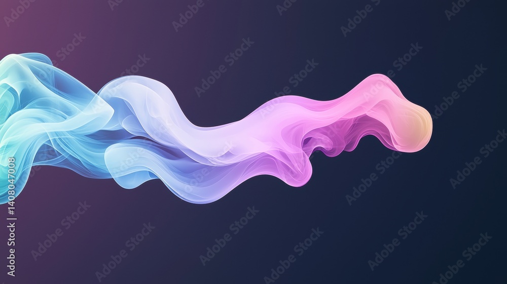 Poster flowing colorful flowing smoke trails over a dark gradient, creating a mysterious feel.