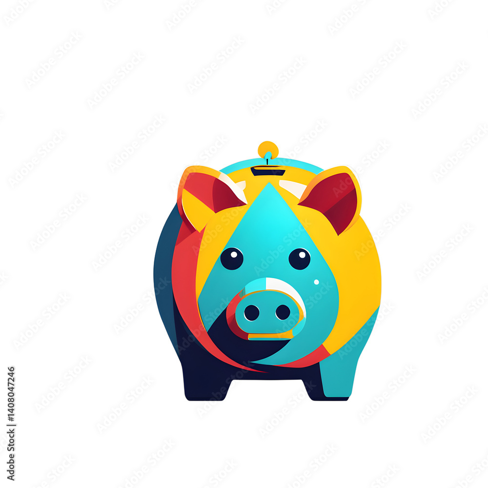 Poster modern design icon of a piggy bank symbolising savings, isolated on a empty plain background