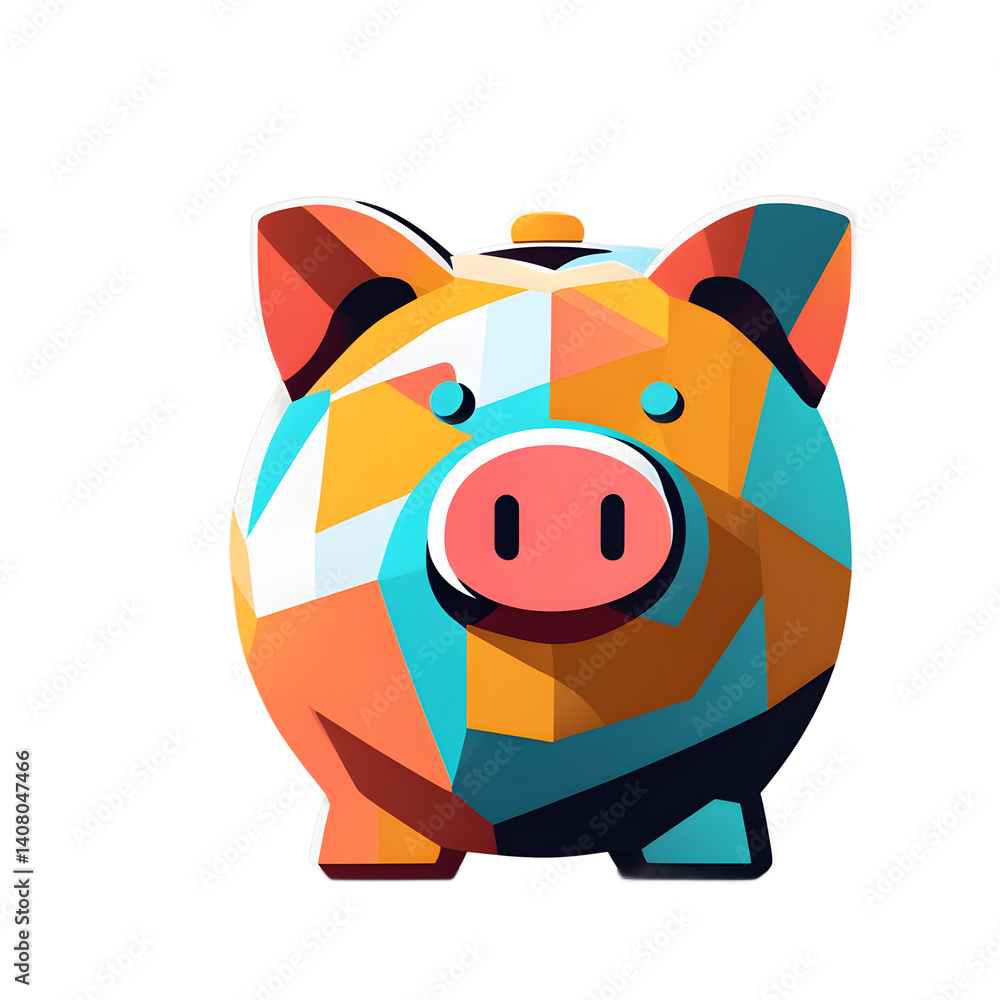 Poster modern design icon of a piggy bank symbolising savings, isolated on a empty plain background