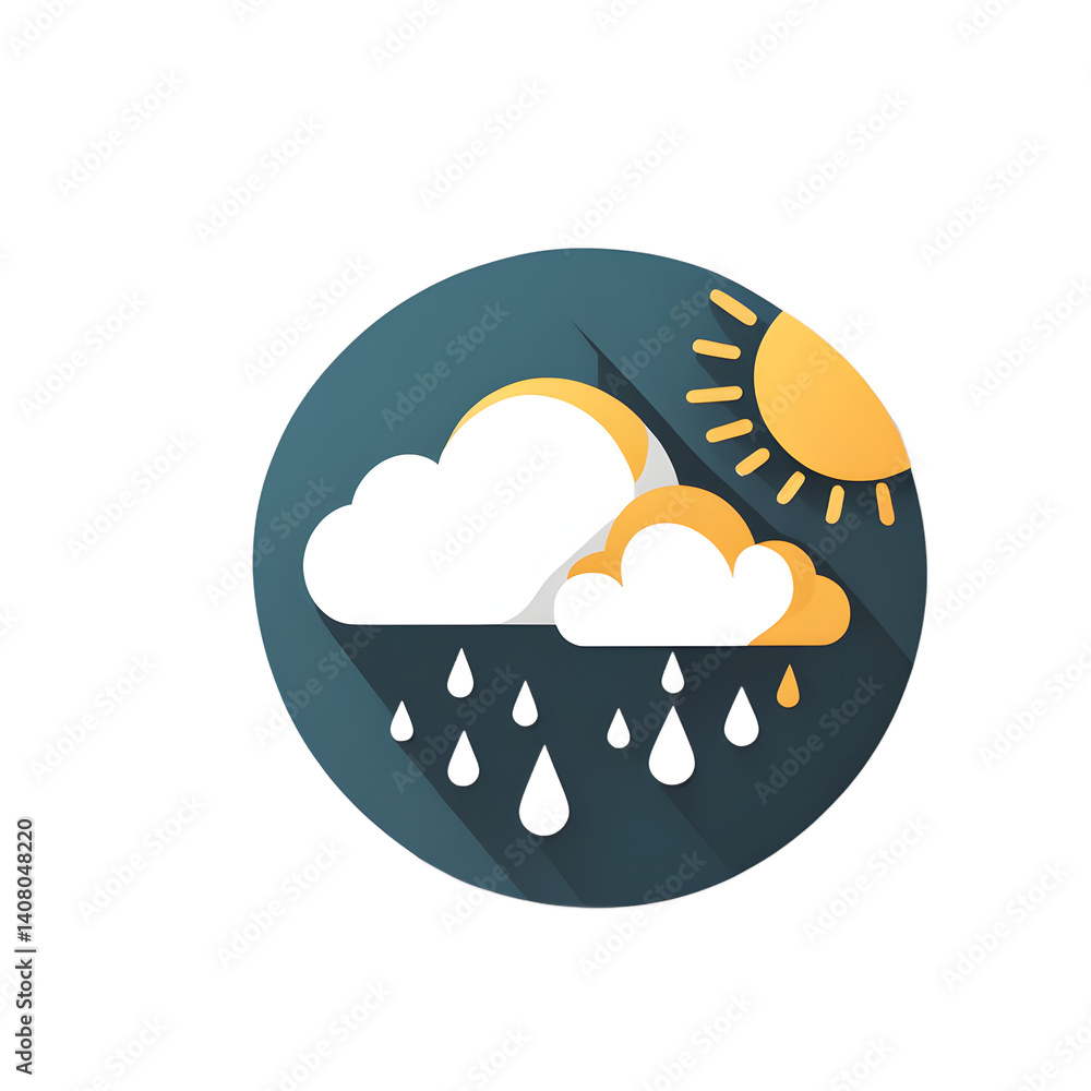 Poster modern design icon of a rain cloud symbolising weather, isolated on a empty plain background