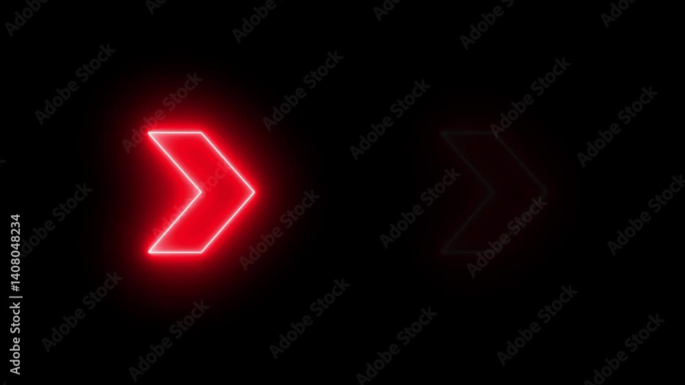 Poster abstract set of glowing neon arrows. right direction rendering. neon arrow sign animation. red neon 