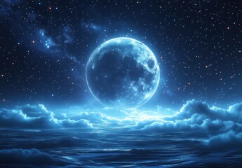 Surreal Cosmic Scene with Moon Planet and Starfield Background