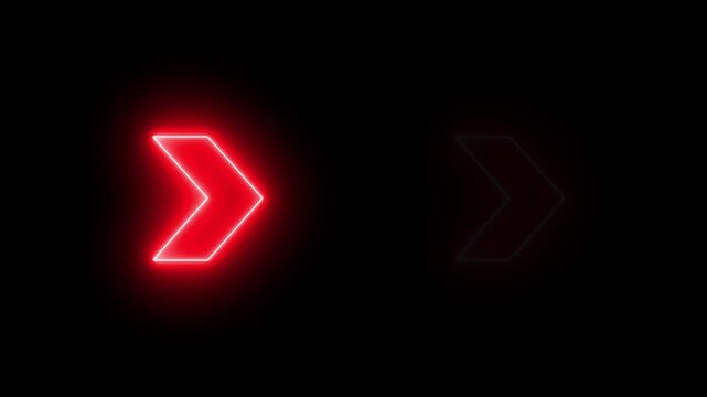 Abstract set of glowing neon arrows. Right direction rendering. neon arrow sign animation. red neon arrow  animation black background.