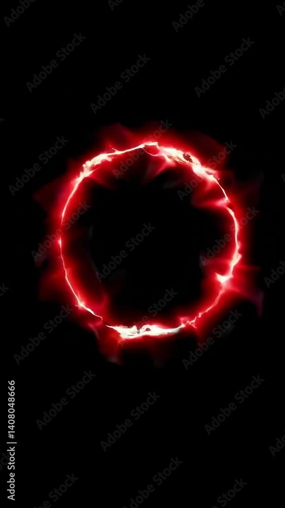 Poster pulsating red energy ring with dynamic glowing effects on black background