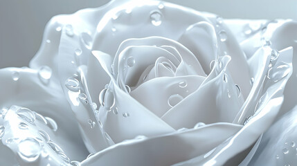 Close-up view of a pristine white rose with water droplets.
