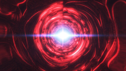 Red and blue light tunnel with glowing concentric lines and bright central light, offering a dynamic, futuristic aesthetic with a cyberpunk feel background