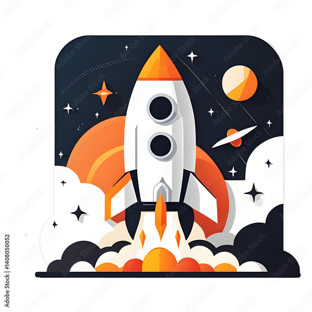 Poster modern design icon of a rocket symbolising innovation, isolated on a empty plain background