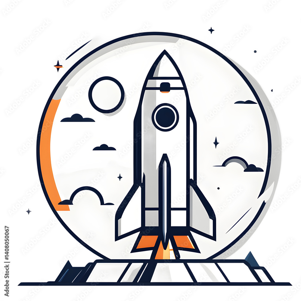 Poster modern design icon of a rocket symbolising innovation, isolated on a empty plain background