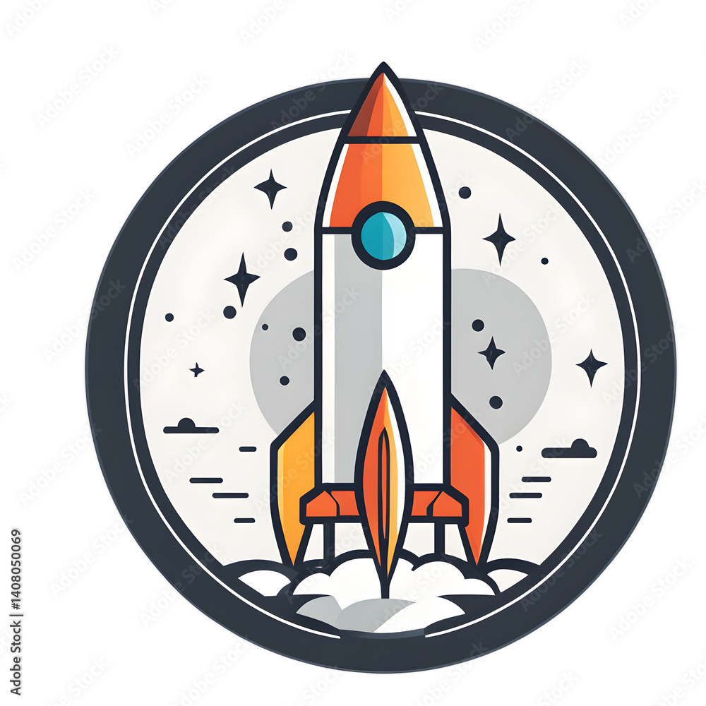 Poster Modern design icon of a rocket symbolising innovation, isolated on a empty plain background