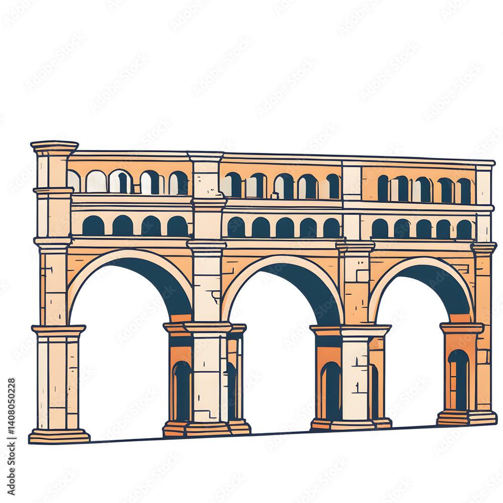 Poster Modern design icon of a Roman aqueduct symbolising ancient engineering isolated on a empty plain background