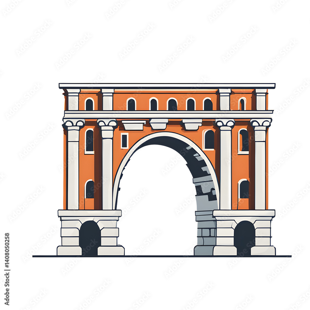 Poster Modern design icon of a Roman aqueduct symbolising ancient engineering isolated on a empty plain background