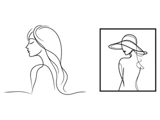 One line art vector illustration of a woman