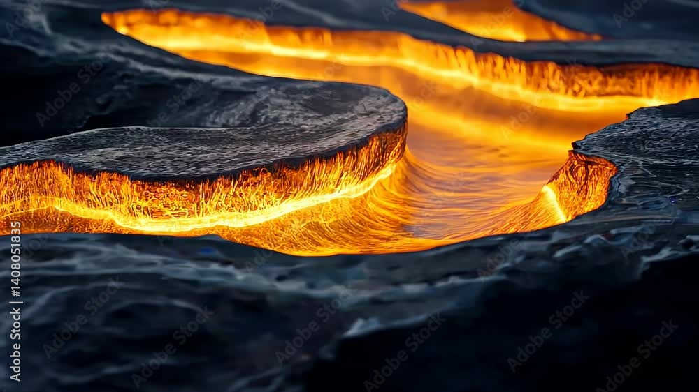 Poster experience the mesmerizing flow of molten lava through rocky terrain in a captivating display of nat