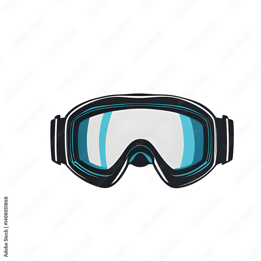 Poster modern design icon of a ski goggles symbolising winter sports, isolated on a empty plain background