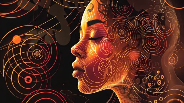 Digitale Frau mit spirituellem Goldmuster