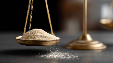 Sand falling from gold balance scale concept