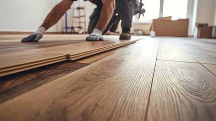 Flooring installer fitting vinyl tiles in a living room. Featuring accuracy and craftsmanship