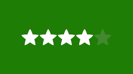 4 Rating stars icon animation, Four star Simple motion animation with intro and outro, isolated on transparent background, motion graphics with Four  stars flashing in sequence, rating stars alpha mas