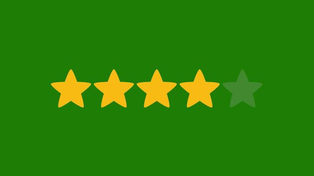 4 Rating stars icon animation, Four star Simple motion animation with intro and outro, isolated on transparent background, motion graphics with Four  stars flashing in sequence, rating stars alpha mas