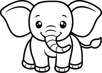 elephant cartoon coloring page, cute baby elephant icon, cute outline elephant icon on white background.