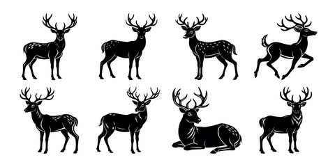 Deer Silhouette Vector Bundle – Buck, Doe, and Stag Clipart Set for Forest, Hunting, and Nature-Themed Design Projects