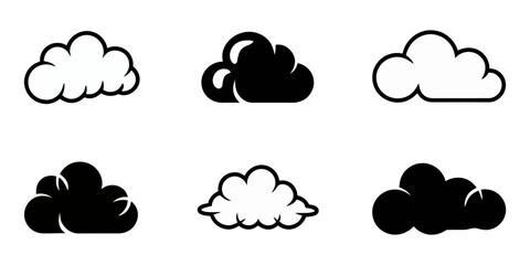 set of clouds art icons silhouette vector, .A set of  Black icons of thunder lighting with cloud silhouette, silhouettes of modern clouds for an architecture render background set 2 silhouettes.