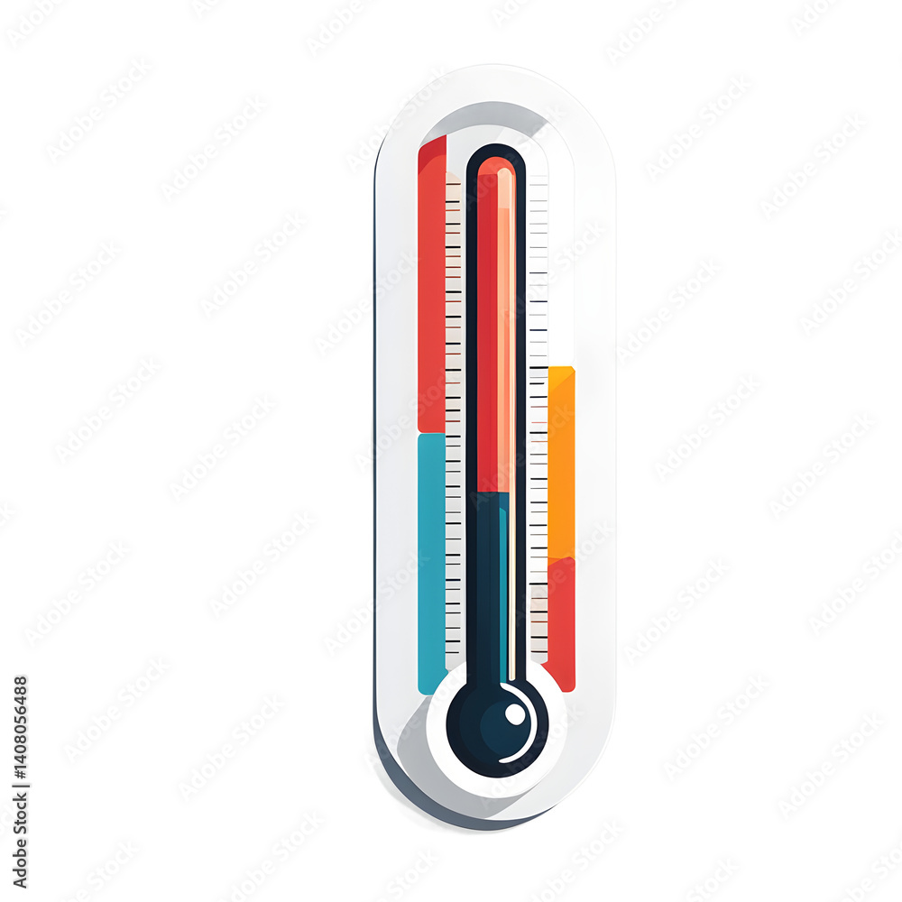 Poster modern design icon of a thermometer symbolising weather temperature, isolated on a empty plain backg