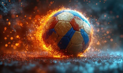 Naklejka premium Golden Soccer Ball Radiating Light Surrounded by Croatian Flag Champion Victory Trophy 2025