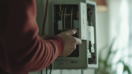 Electrician replacing an old fuse box in a house. Featuring expertise and safety