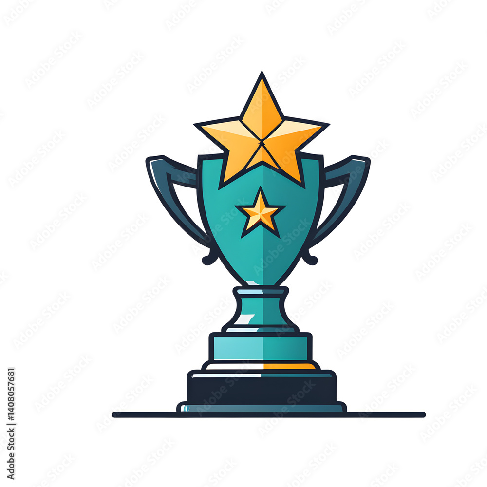 Poster Modern design icon of a trophy with star symbolising excellence, isolated on a empty plain background