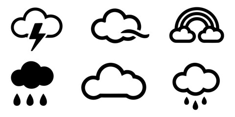 set of clouds art icons silhouette vector, .A set of  Black icons of thunder lighting with cloud silhouette, silhouettes of modern clouds for an architecture render background set 2 silhouettes.