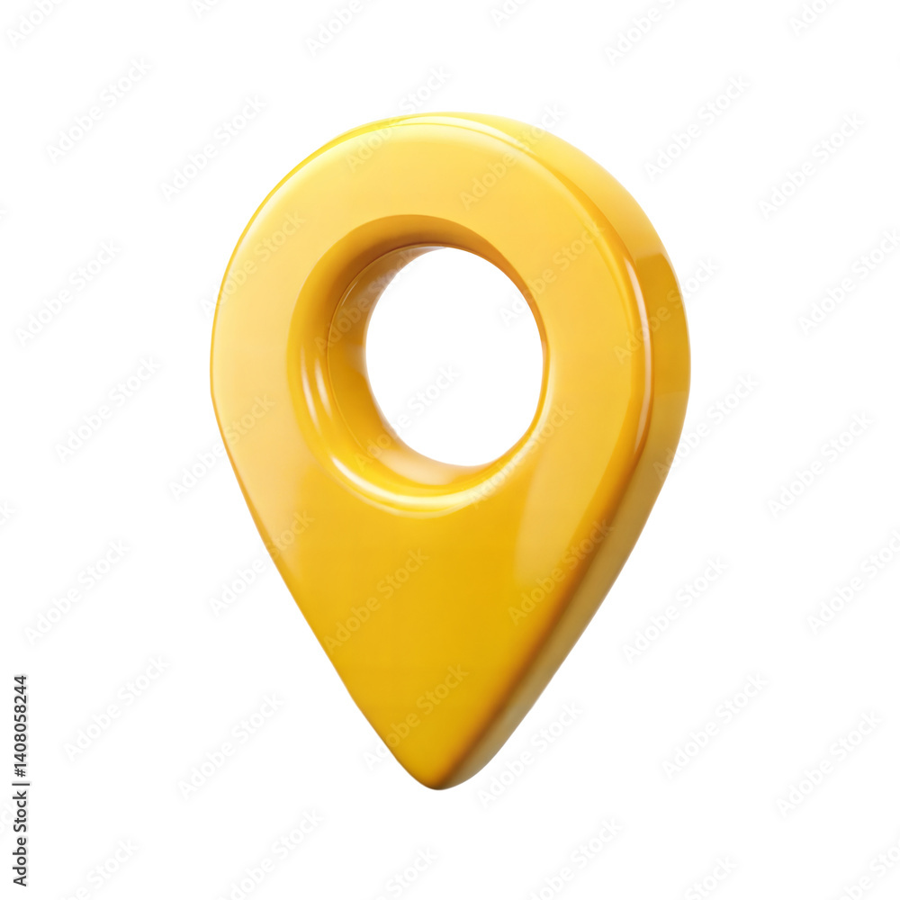 Fototapete 3d yellow map pointer icon isolated on transparent background. Yellow location pin cut out