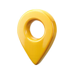 3d yellow map pointer icon isolated on transparent background. Yellow location pin cut out