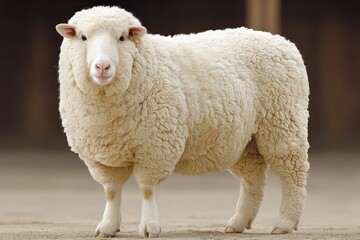 Fototapeta premium Sheep standing on a farm during daylight surrounded by rustic scenery showcasing natural beauty