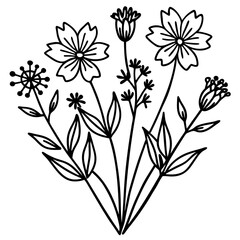 Minimal Boho Wildflower Vector Illustration on White Background