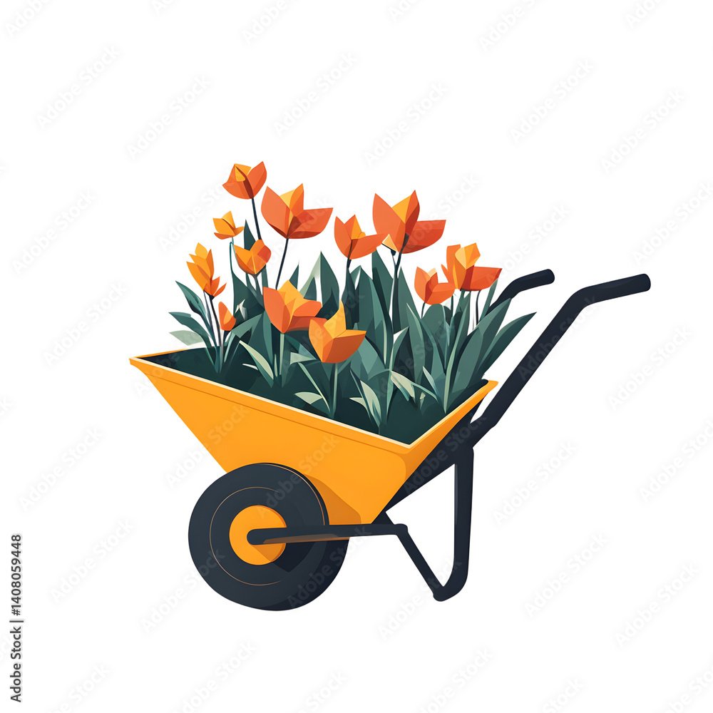 Poster modern design icon of a wheelbarrow symbolising gardening, isolated on a empty plain background