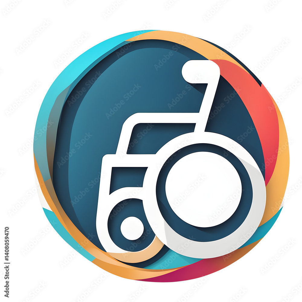 Poster modern design icon of a wheelchair symbol symbolising accessibility, isolated on a empty plain backg