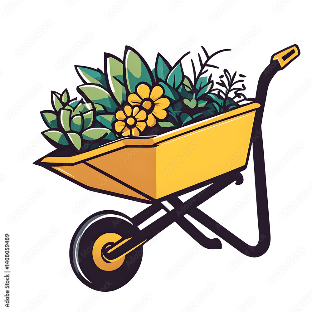 Poster modern design icon of a wheelbarrow symbolising gardening, isolated on a empty plain background