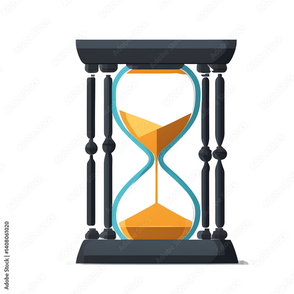 Poster modern design icon of an hourglass with leaves symbolising eco time, isolated on a empty plain backg