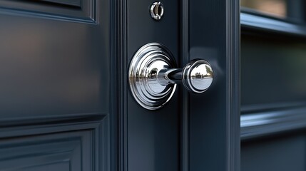Fototapeta premium sleek silver door handle on a dark gray door,stock image