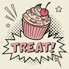  Cupcake with Colorful Frosting and Comic Shadows