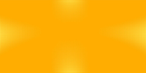 Fototapeta premium Yellow halftone pattern. Retro comic gradient background. Bright orange pixelated dotted texture overlay. Cartoon pop art faded gradient pattern. Vector backdrop for poster, banner, advertisement