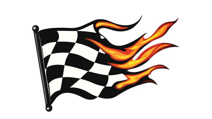 Race flag with 2D flat black fire flame illustration