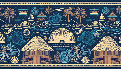 Obraz premium polynesian style marine background tribal seamless pattern for your design